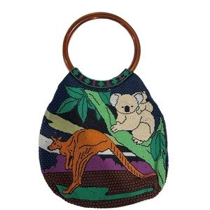 Vintage Plastic Beaded Koala Kangaroo Hoop Handle Bag (VGUC)